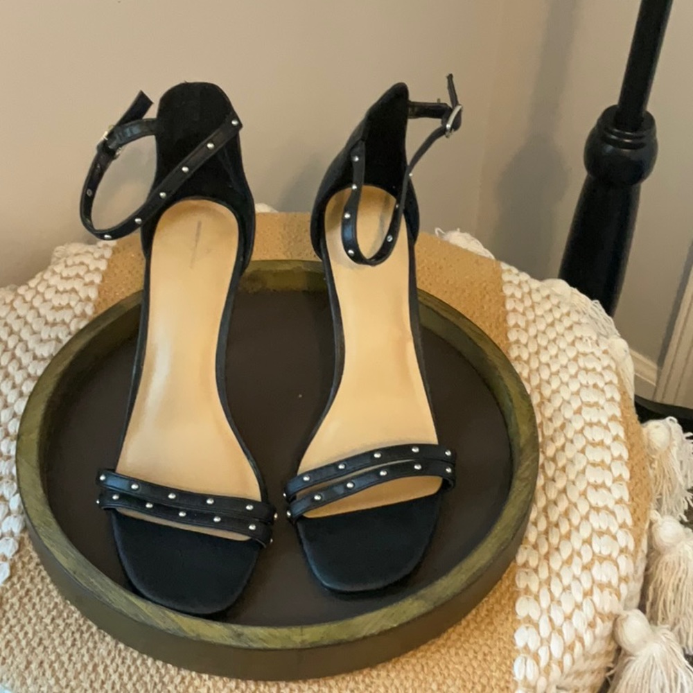 Black 3” high heels, with silver accents and ankle strap Size 8.5 NWOT